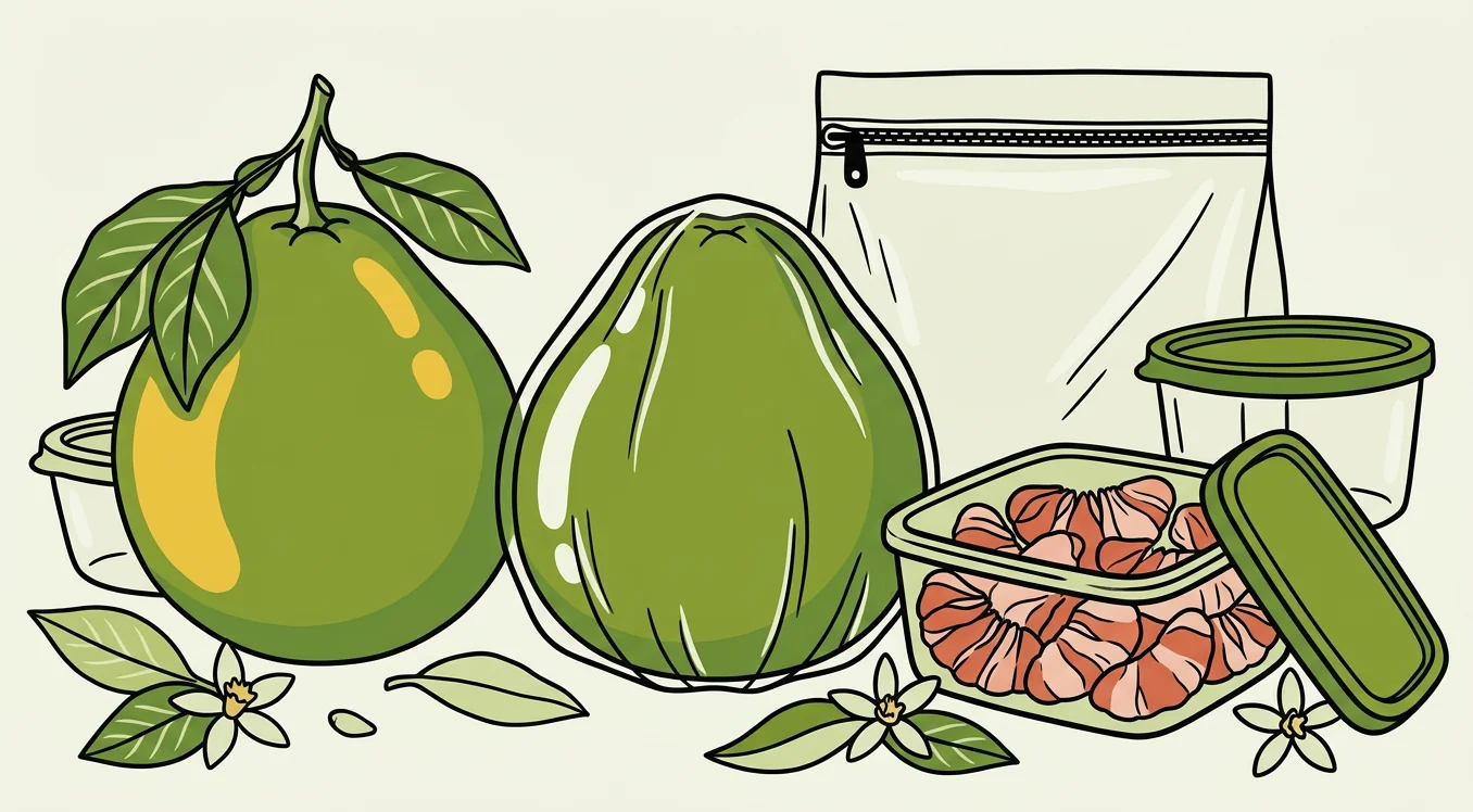 Illustrated wrapped pomelos stored for freshness
